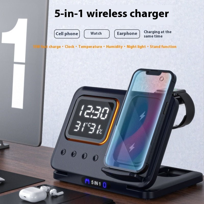 5 - in - 1 15W Wireless Charging Stand with LED Alarm Clock and Fast Charging Dock - Edge Tech Life
