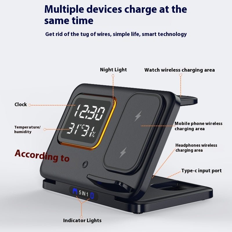 5 - in - 1 15W Wireless Charging Stand with LED Alarm Clock and Fast Charging Dock - Edge Tech Life