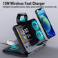 5-in-1 15W Wireless Charging Stand with LED Alarm Clock and Fast Charging Dock